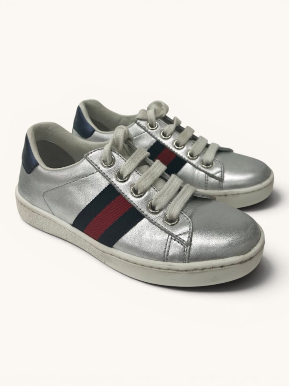 Gucci Kids Metallic Silver Ace Sneakers, Size 27 Italy